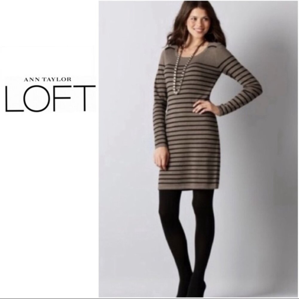 Ann Taylor Loft Women's Light Brown & Black Stripped Sweater Dress, Size SP